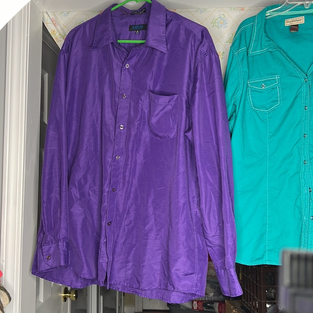Men button down Aqua by Enrico Rossini XL 17-17.5 neck 80% polyester 20% cotton